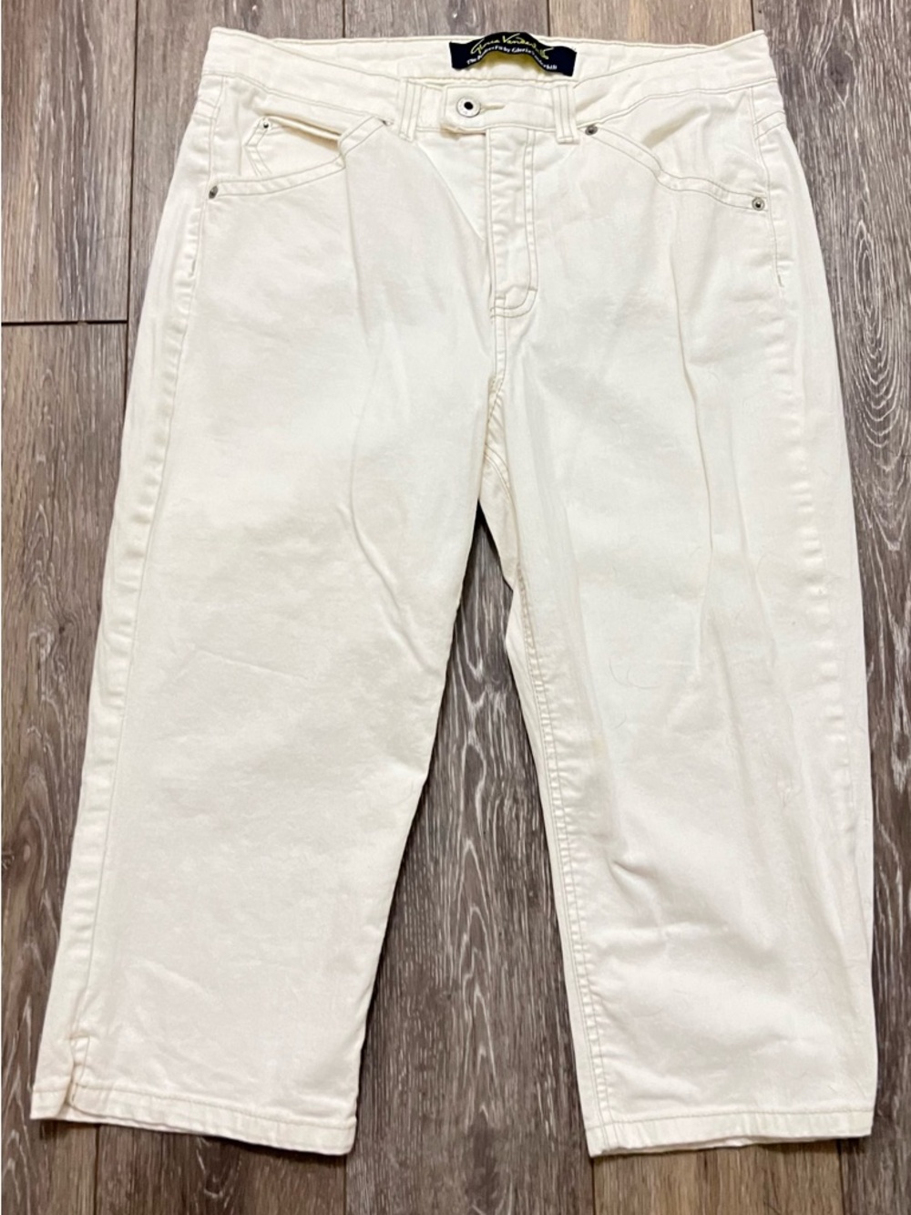 Gloria Vanderbilt The Perfect Fit Cream Jeans Navy Yellow Label Capris size 10